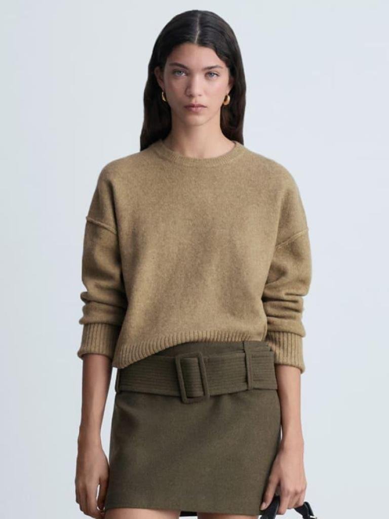 Pull raccourci en maille de laine mélangée